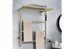 DANMEI WYING Towel Warmer Wall Mounted with 3 Electric Stainless Steel Heated Bars, Hot Towel Rack for Bathroom, Plug-in BathTowel Heater with Built-in Timer, Brushed Gold