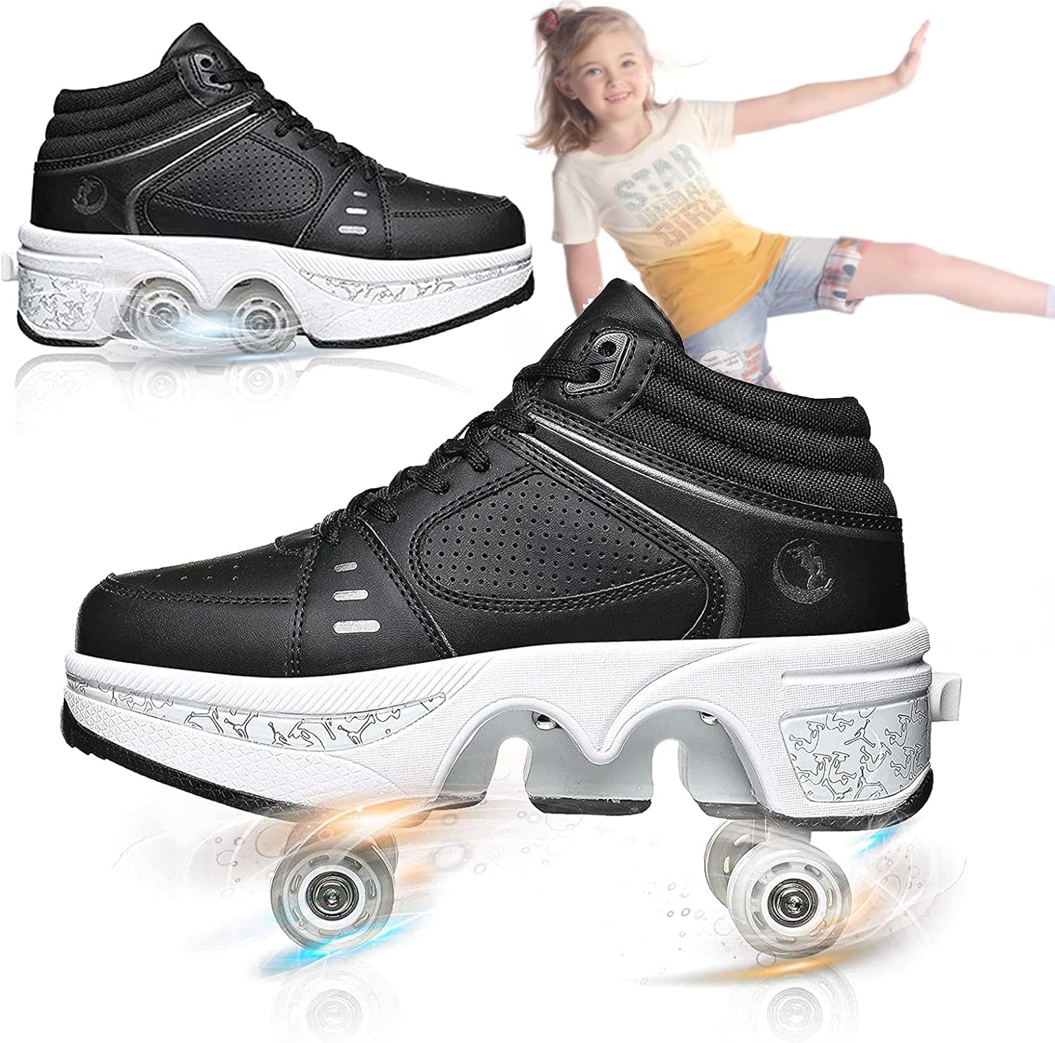 Amazon アイススケートプーリーシューズ多機能変形ローラースケートクワッドスケート大人の子供のためのアウトドアスポーツ Experience ローラースケート