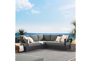 Modway Tahoe Aluminum 3-Piece Outdoor Patio Furniture Gray Charcoal, Modular Sectional Sofa Set with Weather-Resistant Cushions, Ideal for Deck, Backyard Poolside