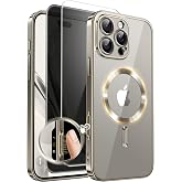 Magnetic for iPhone 16 Pro Case with Camera Control Button,Compatible with MagSafe,[Full Camera Protection][Privacy Screen Protector]Plating Clear Phone Cover for iPhone 16 Pro(Titanium Gray/Clear)