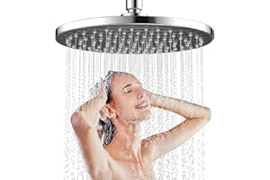 MakeFit High Pressure Rain Shower Head - Powerful Massage Shower Head - 8 Inch Round Massaging Rainfall Showerhead with Adjustable Angle, Universal Bathroom Shower Head Replacement