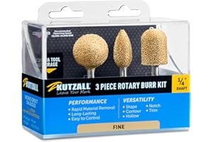 Kutzall 3-Piece Rotary Burr Kit - 1⁄4" Shaft, Fine - Wood Carving Bits for Bosch, DeWalt, Milwaukee Tools - Structured Tungsten Carbide