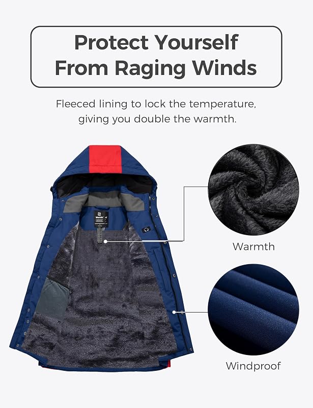 Chaqueta de Esquí Hombre Impermeable Parka Capucha Azul Marino XL