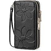 GOIACII Women's Wallet Large Capacity Double Zip Ladies Card Phone Holder RFID Blocking Wristlet Leather
