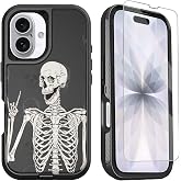 OTTARTAKS for iPhone 17 Case with Screen Protector Rock and Roll Skeleton Cool Design, Full Body Rugged Heavy Duty Shockproof Protective Phone Case for iPhone 17, Gothic Skull