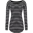 POGTMM Long Sleeve Striped T Shirt Tunic Tops for Leggings for Women