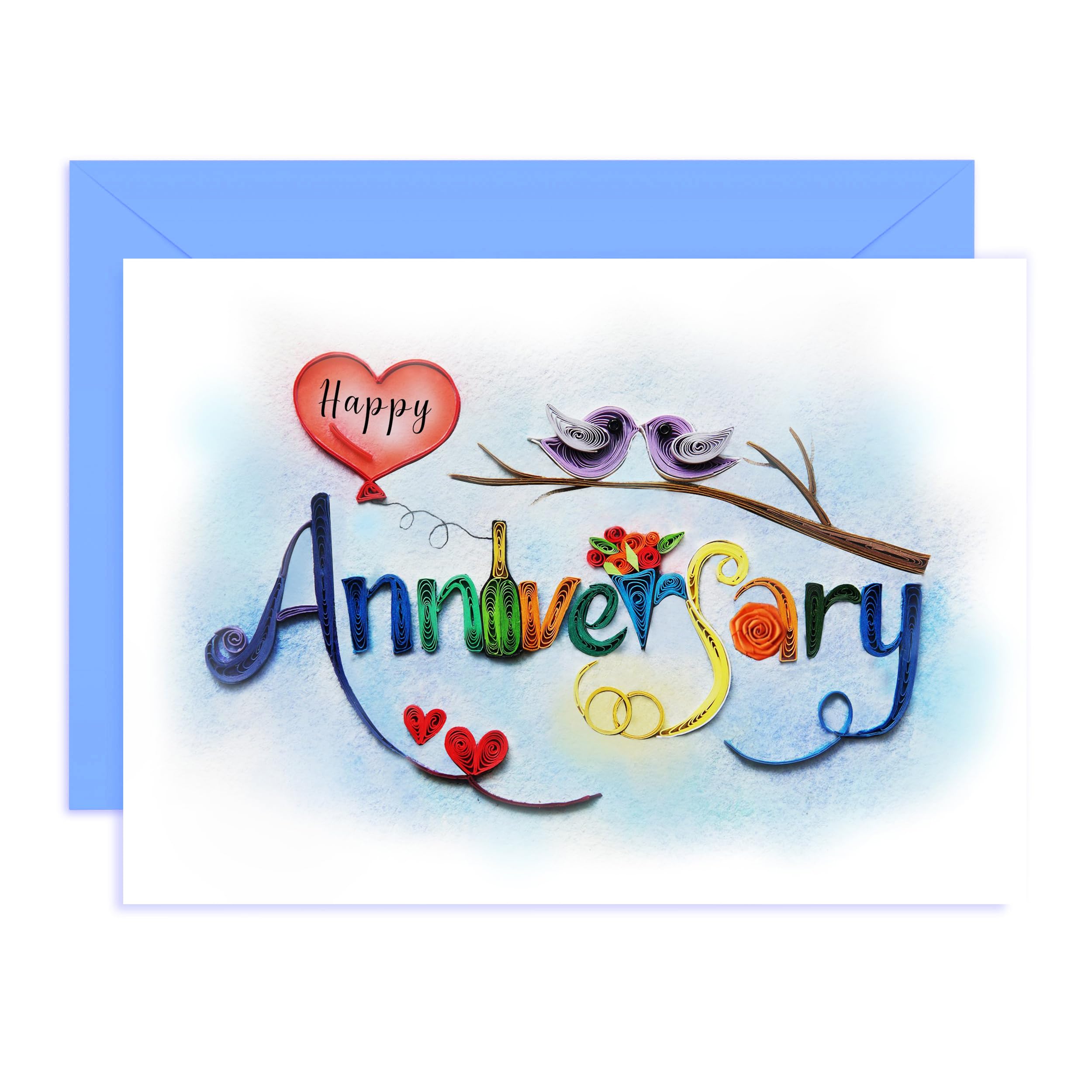 Photo 1 of QUILLCRAFT Happy Anniversary Card, LOVE Retro Romantic Card for Wedding, Engagement, Valentine for Him, Her, Parents, Wife, Husband, Quilling Quilled Card with Envelope (Colorful Happy Anniversary)