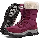 ziitop Womens Winter Snow Boots Waterproof Fur Lined Warm Winter Boots for Women Lace up Mid Calf Outdoor Anti-Slip Shoes for Walking
