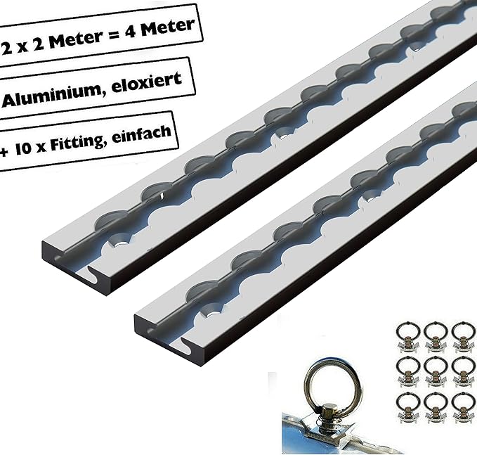 NTG 2 x 2 m Alu Airlineschiene Zurrschiene eckig, mit Bohrungen 2m 1975mm Sparset mit 10x