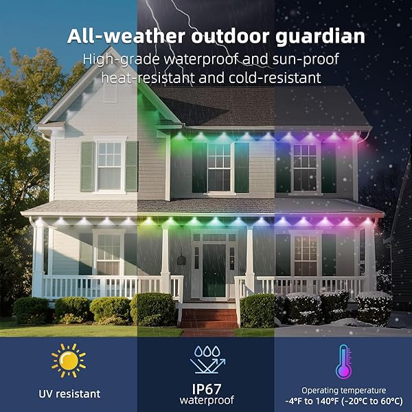 HOYECHI PERMANENT OUTDOOR LIGHTS 100FT – SMART RAINBOW LED OUTDOOR DECOR WITH 60 LIGHTS, WATERPROOF FOR HALLOWEEN CHRISTMAS DAILY & HOLIDAY – WHITE