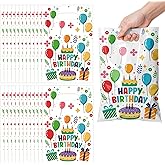 WRBAJIS Happy Birthday Cellophane Goodie Bags 50Pcs Plastic Candy Bags Colorful Treat Bags with Handles for Gift Goody Cookies Girls Boys Birthday Baby Shower Party Favors Supplies