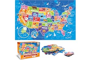 IFLOVE Jumbo Floor Puzzle for Kids,USA Map Puzzle Jigsaw Geography Puzzles,70 Piece US Map 50 States with Capitals,United States Puzzle for Ages 3-5,Preschool Learning Toys Gift for 4-8 Years Old