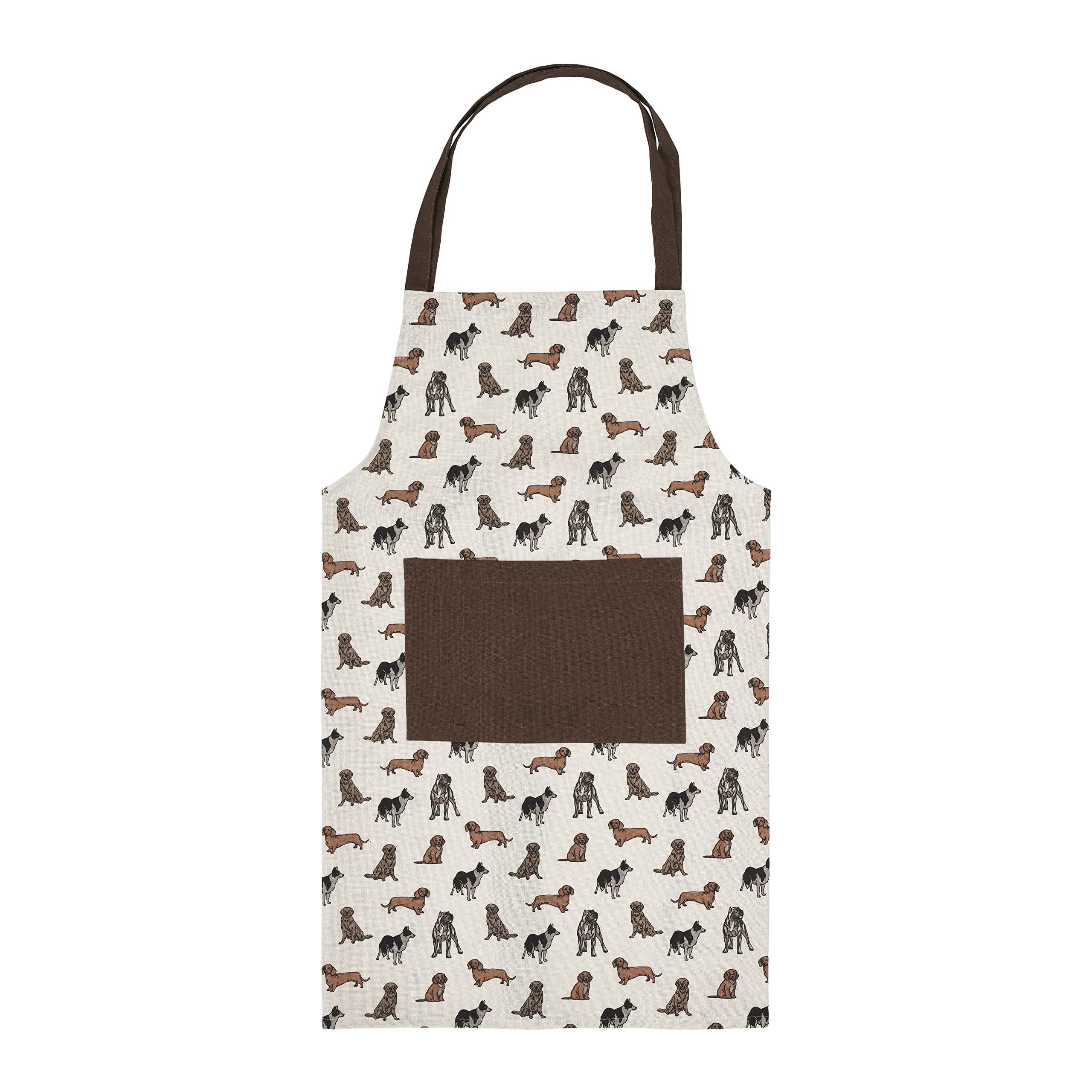 Penguin Home Apron,Chef Quality, Thokka Print,Colour - Grey,Brown & Mustard,Plain woven contrast color pocket,Recycled cotton, Eco Friendly & Sustainable, Adjustable Neck Strap, Size - 70x80 cm