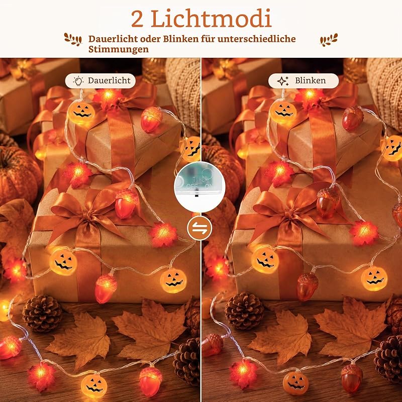 Halloween Herbst Lichterkette 3m 20 LED, Timer, 3 Modi, Warmweiß — Foto 3 von 8