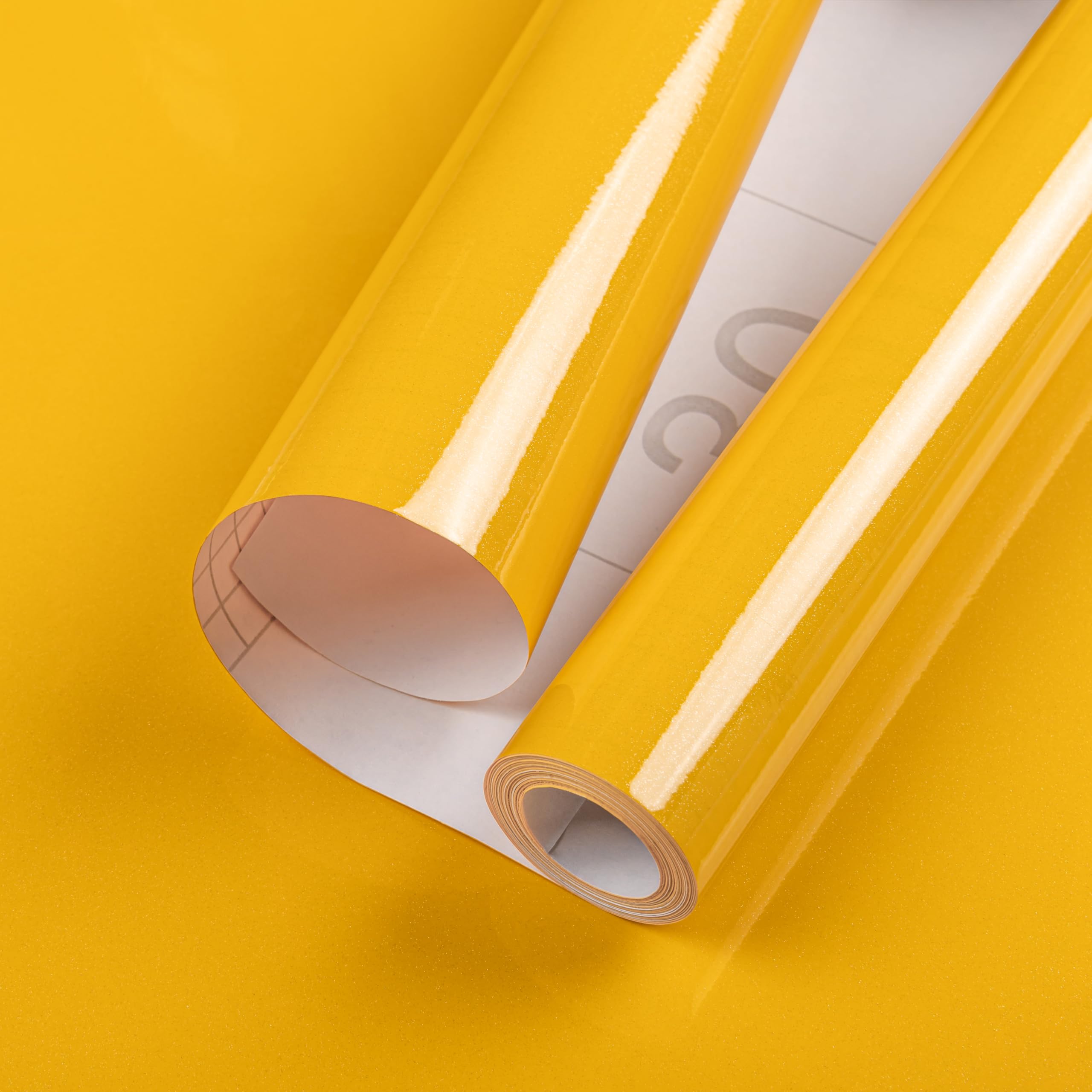 Hode Matt Yellow High Gloss Vinyl Wrap for Furniture, Waterproof Sticky Back Plastic Roll Peel and Stick Self Adhesive Wallpaper, Contact Paper for Kitchen Worktops Vinyl Covering 30cmx3m