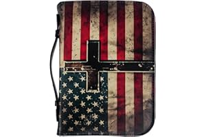 WUDUTOP Bible Cover, Bible Carrying Book Case for Men Women,Protective Church Organizer Holder Bag with with Handle and Zippered Pocket, Christian Gift for Girls Boy and Men (American Flag, XL)