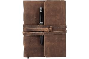 KOMALC Leather Journal Lined Paper with luxury pen Handmade Leather Journal/Writing Notebook Diary/Bound Daily Notepad for Men & Women Medium, Writing pad for Artist, Sketch (8 X 6)