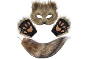 Lupidyyxun Therian Mask and Tail Set for Girl Women Furry Fox Mask and Paws for Costome