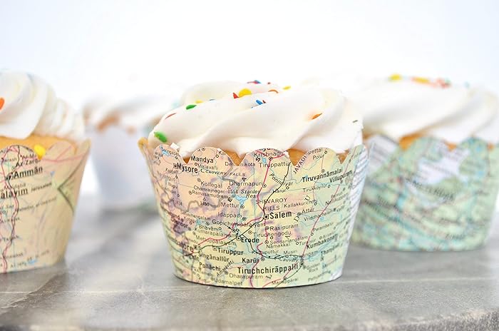 36 Vintage World Map Scalloped Cupcake Wrappers Not A Baking Cup