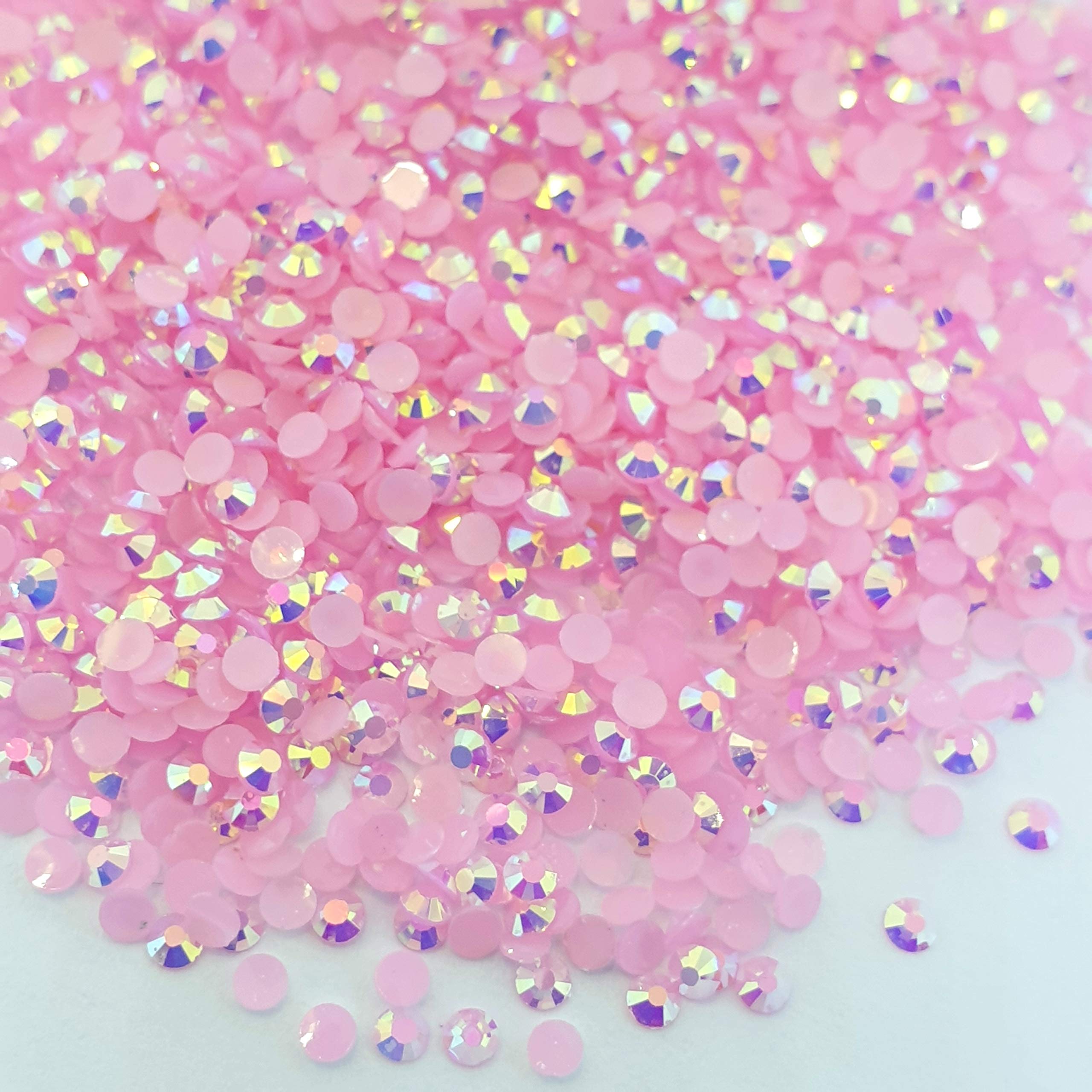 MajorCrafts 2000pcs 5mm ss20 Jelly AB Flat Back Round 14 Facets Resin Rhinestones Arts and Crafts Embellishment Gems (Baby Pink AB C76) — image 1