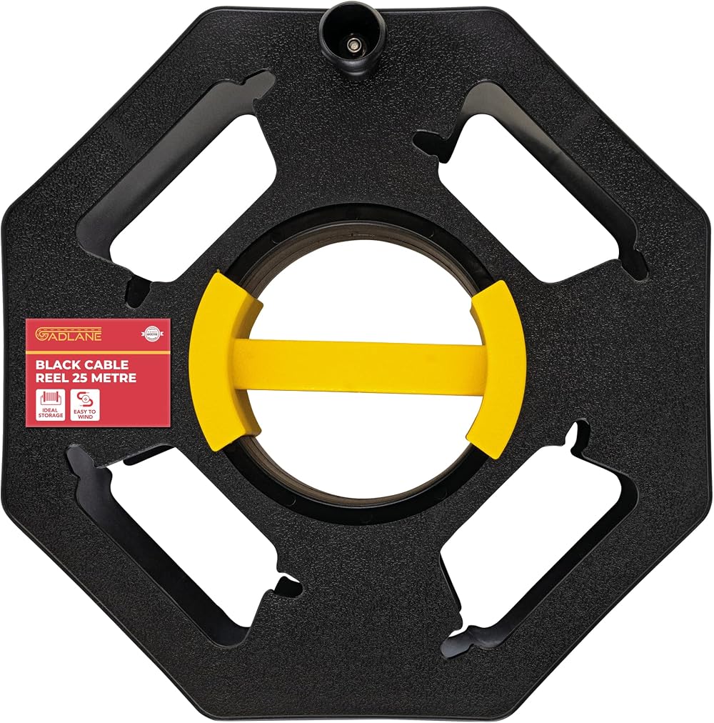 GADLANE Heavy Duty Cable Tidy Reel 25m Black Cable Winder Empty