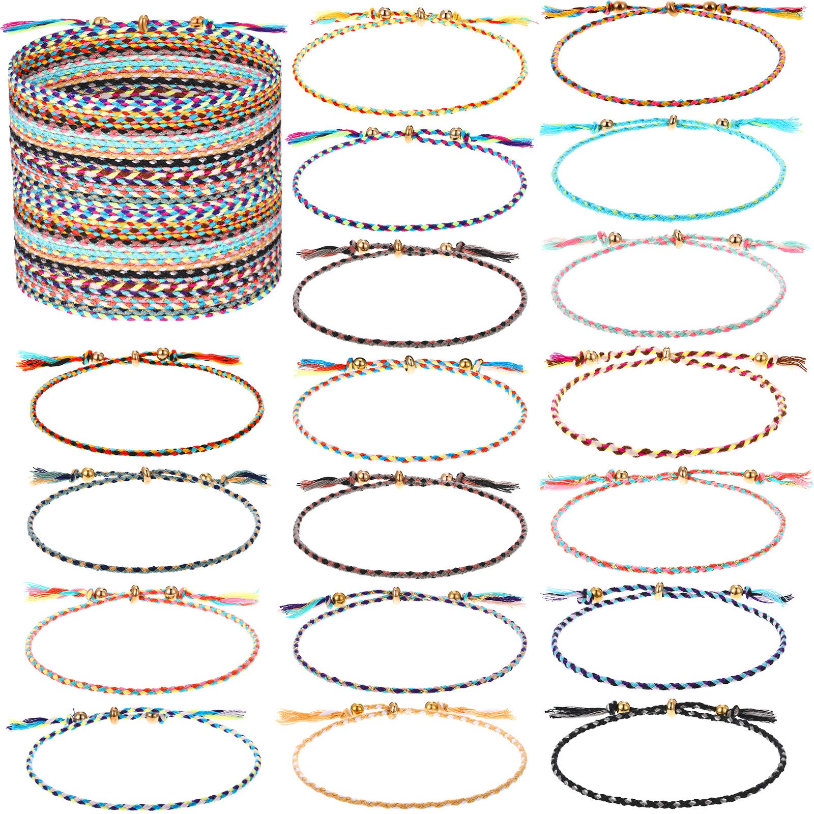 Hicarer 36 Pieces Handmade Friendship Braided Bracelet Adjustable Colorful Beaded Bracelet Colorful Wrist Cord Anklets Jewelry for Women Teen Girls Birthday Party Favors (Chic Style)