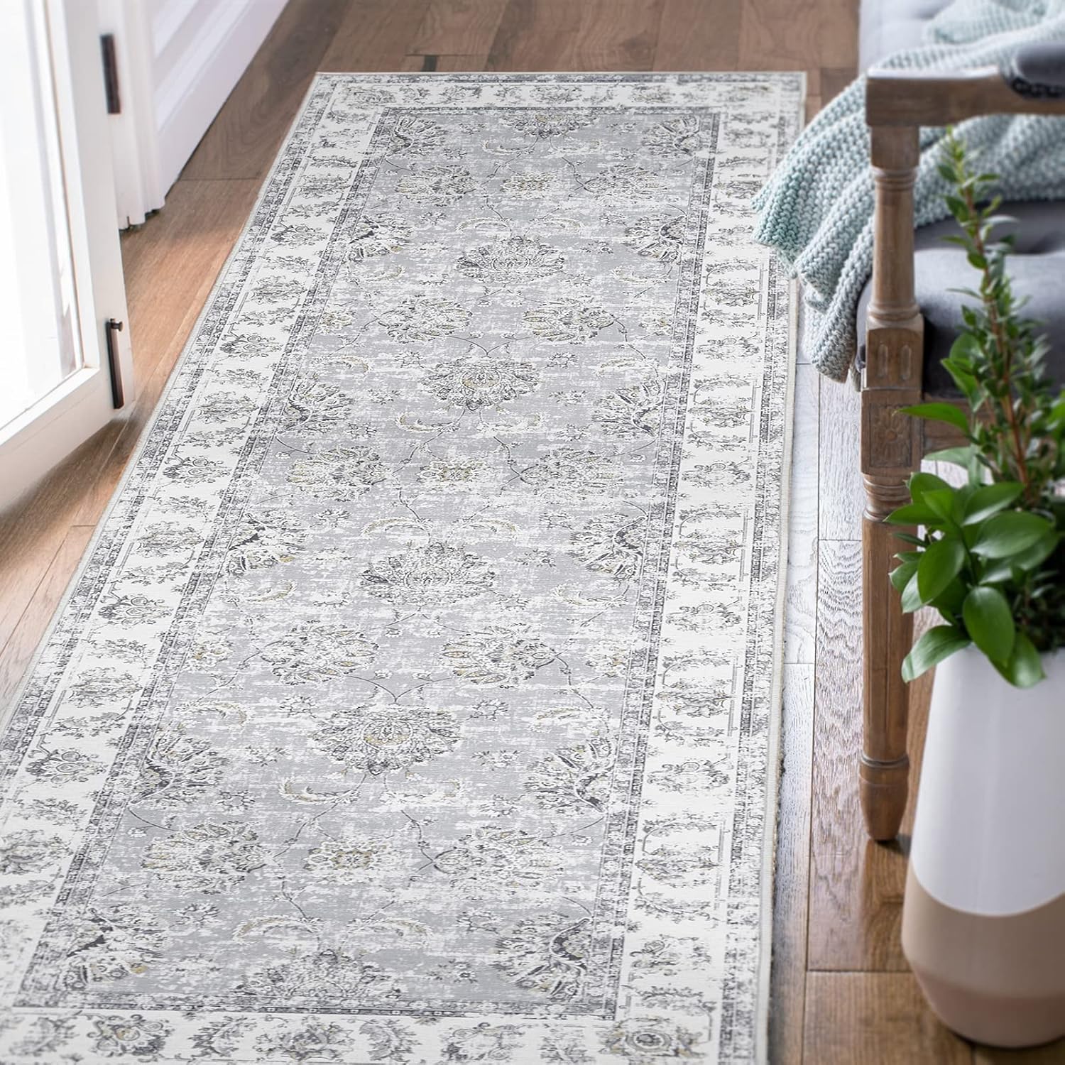 Rugs, Pads & Protectors - jinchan Runner Rug 3x10 Hallway Vintage Rug Kitchen Washable Runner Rug Floral Print Floor Cover Indoor Thin Rug Retro Mat Accent Rug Bathroom Laundry Room Bedroom Office Farmhouse Grey