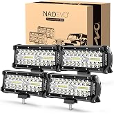 NAOEVO 7 Inch LED Light Bar, 480W 48,000LM LED Off Road/Fog Lights, 4 Pcs | Spot Flood Combo Waterproof LED Tractor Lights, Aluminum LED Work Lights with Bracket for Truck, Tractor, Boat, ATV, UTV