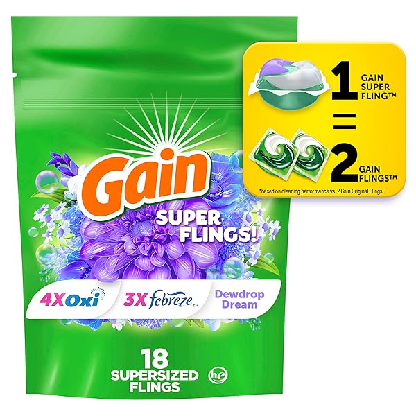 GAIN SUPER FLINGS LAUNDRY DETERGENT PACS, 18 COUNT,...