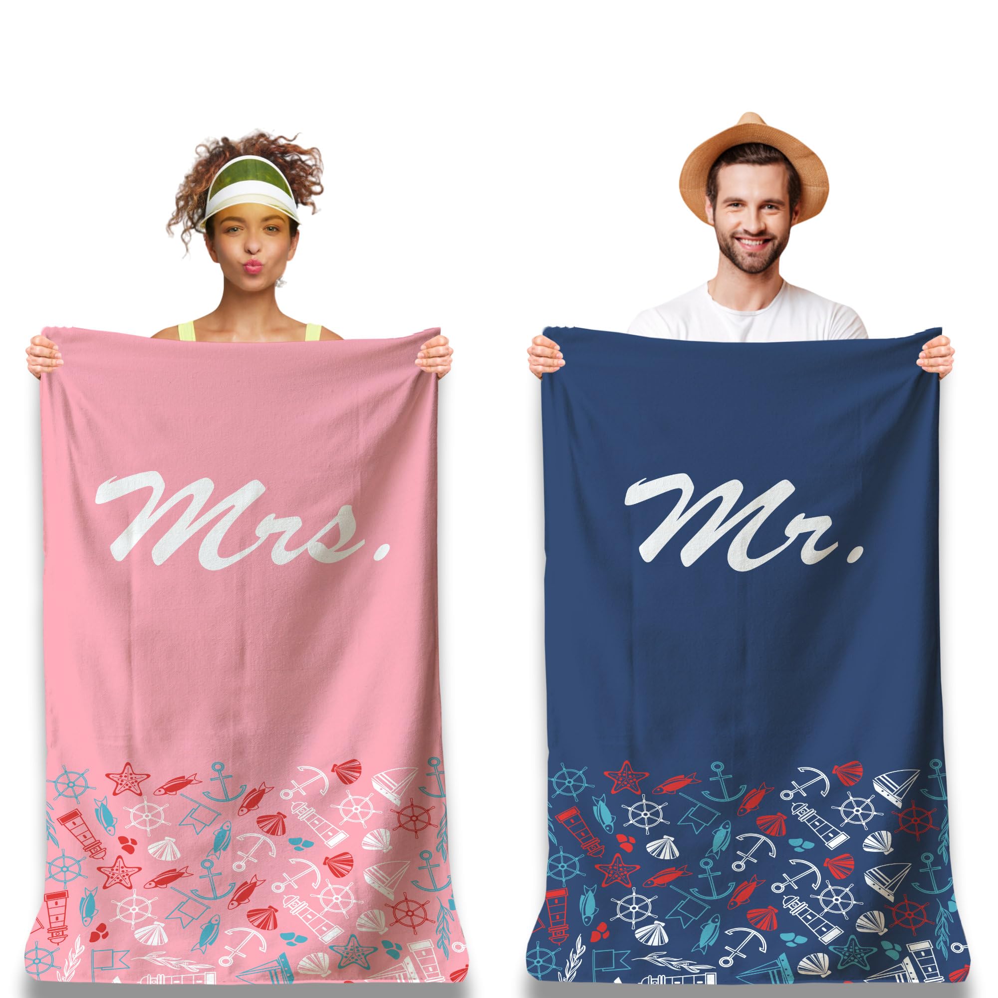 Zinello Design Set of 2 Personalised Microfibre Beach Towels for Couple, 2 Beach Towels 160 x 80 cm Ultra Absorbent, Quick Dry, Lightweight and Compact. Gift for Women Men Christmas Valentine's Day