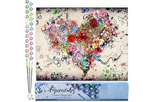 Figured'Art Paint by Numbers for Adults Love Flowers 16"x20" - Craft Art Painting DIY Kit Rolled Canvas Without Frame