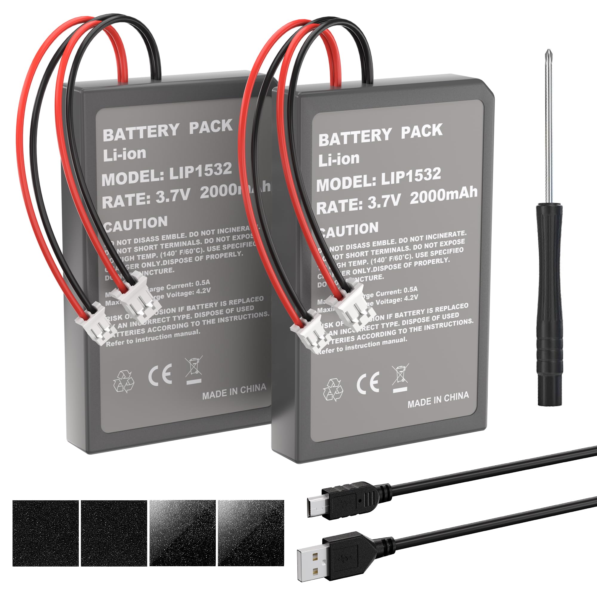 YEEKRNOW 2 Pcs Rechargeable Batteries Pack for PS4Pro/PS4Slim Official Wireless Controller,3.7V 2000mAh High Capacity Lithium Polymer Batteries for PS4Pro/PS4Slim Controller,Includes Tool Kit