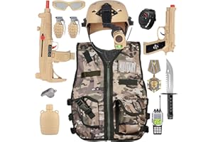 TACOBEAR Kids Army Military Combat Soldier Costume Halloween Party Role Play Dress up Birthday Gift Set includes Camouflage Vest, Helmet, and Toy Accessories for 3-8 Years Old Toddlers Boys Girls