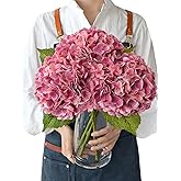 JINWOE Magenta Pink Hydrangea Artificial Flowers, 3Pcs 21" Real Touch Latex Large Royal Faux Silk Flowers, Full Fake Artificial Hydrangeas with Stems for Bouquet Table Centerpieces Home