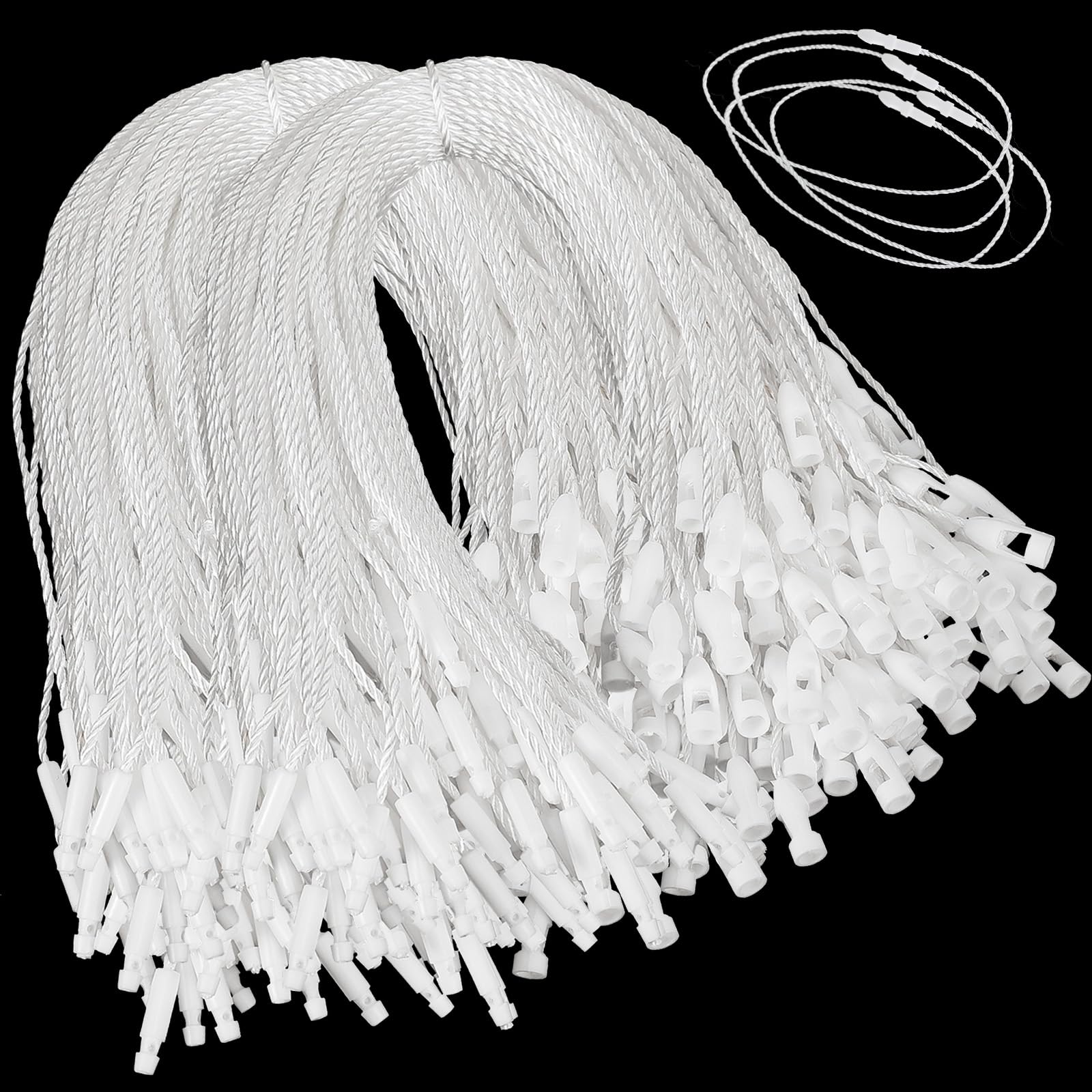 Gulfmew 400 Pcs Polyester String for Hang Tags Disposable Price Polyester String with Snap Lock for Attaching Labels and Security Tags Fastener Hook Ties for Products Clothes Brand Tag Price (White)