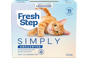 Fresh Step Advanced Simply Unscented Multi Cat Clumping Cat Litter, Low Dust, Odor Control with Activated Charcoal Tech, Compatible in Automatic Litter Boxes, 18.5 lb.