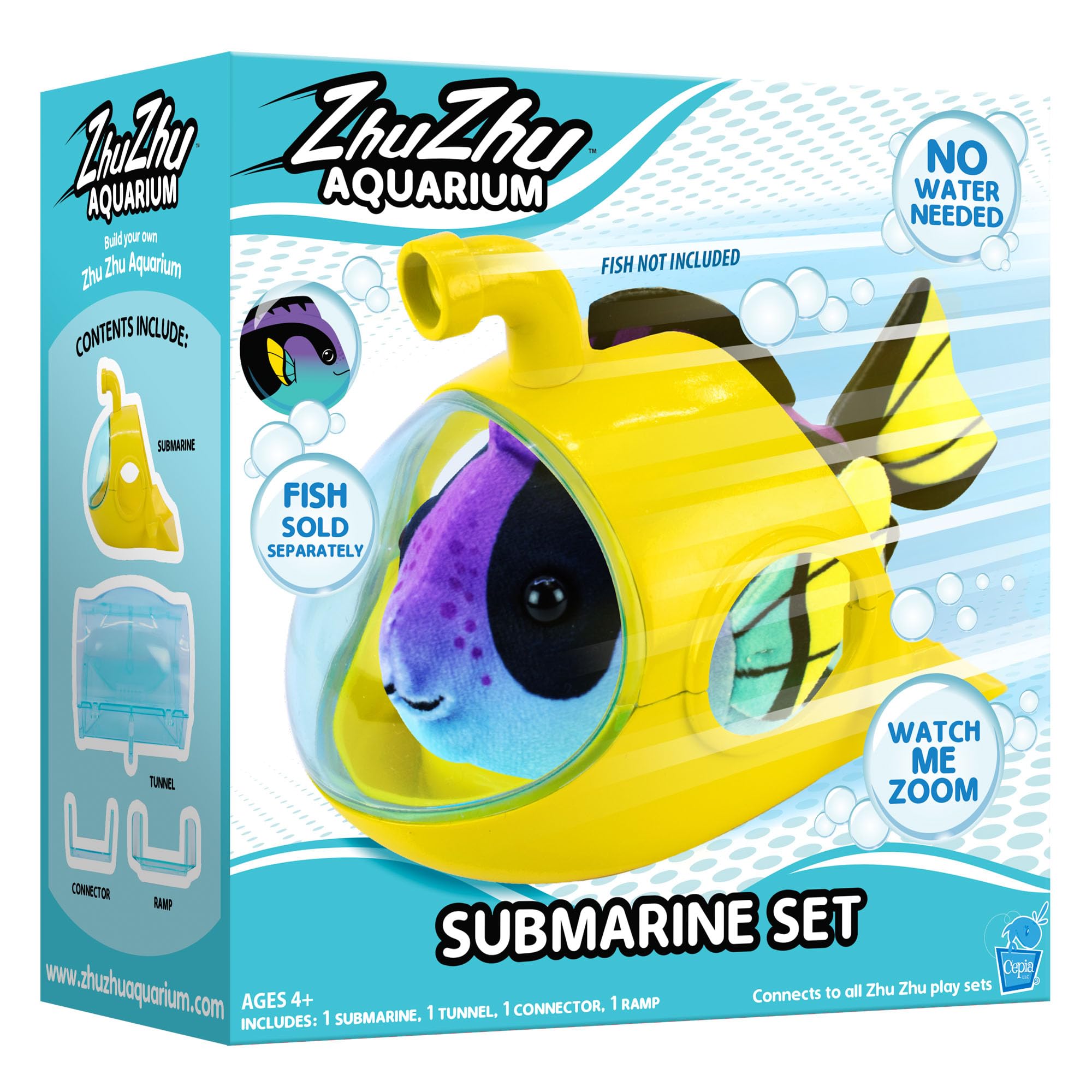 John Adams Zhu Zhu Pets Aquarium Submarine Playset (Fish Sold Separately) | Electronic Land-Swimming Pets for Kids | Mess-Free Adventure Toy | Connects to All Zhu Zhu Playsets | Ages 4+