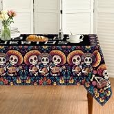 Horaldaily Dia DE Los Muertos Tablecloth 60×84 Inch Rectangular, Day of The Dead Skull Decor, Halloween Cinco De Mayo Mexico Fiesta Washable Table Cover for Party Picnic Home Decor