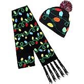 2 Pieces Christmas LED Light-up Hats Xmas Light Up Scarf for Christmas Party
