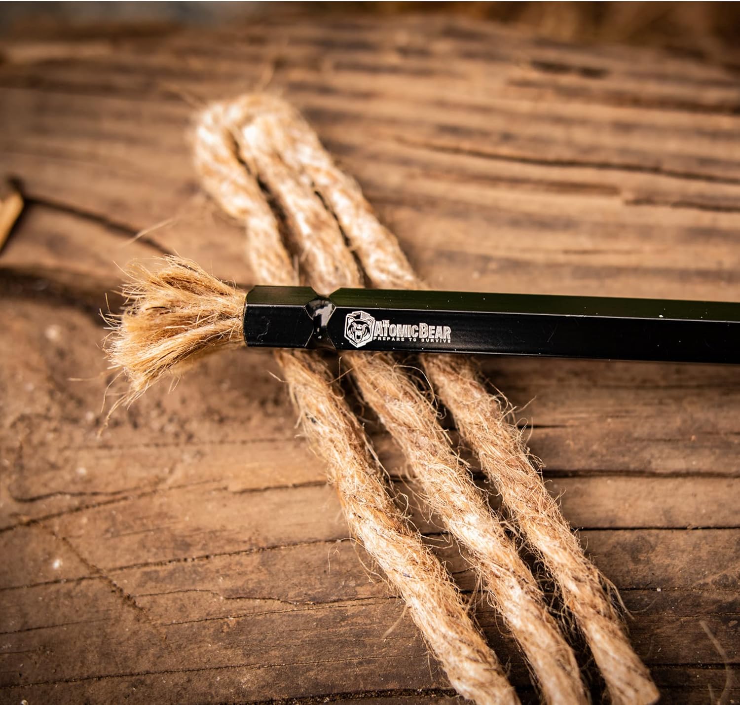 The Atomic Bear Firewand Starter Survival Tool - Hemp Wick - Start a Campfire - Hiking Gear Camping Gear Fire Starter Kit - Works with Flint or Survival Lighter - 36" Waxed Wick Tinder Included: Sports & Outdoors