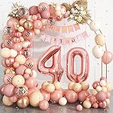 40th Birthday Decorations for Women,Rose Gold 40th Balloon Arch Garland Kit With Number 40 Balloons Happy Birthday Banner for 40 Party Decoration