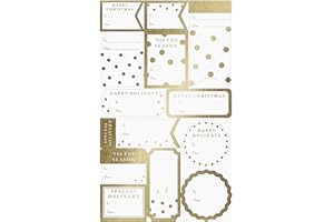 Graphique Shimmering White Gift Labels | 52 Self-Adhesive Christmas Stickers | 13 Designs with Gold Foil Accents | to and from Names | for Holiday Wrapping Paper & Gift Bags