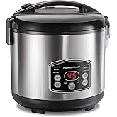 Hamilton Beach Digital Programmable Rice Cooker & Food Steamer, 14 Cups Cooked (7 Uncooked) With Steam & Rinse Basket, Stainl