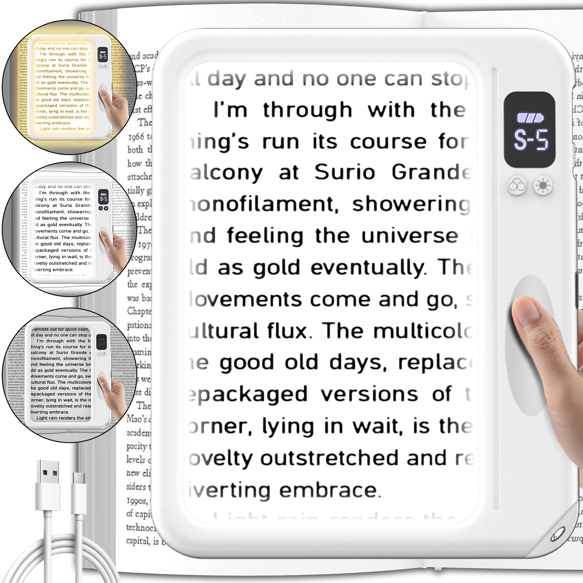 Photo 1 of Magnifying Glass with Light, Large Magnifying Glass for Reading, Anti-Glare Lens and 5 Levels of Brightness Illumination, with USB Fast Charging, Suitable for Reading Fine Prints, Sewing-WHITE