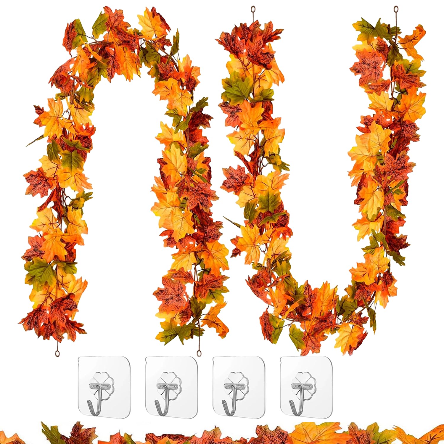 RXKFIGX 2 Pack Fall Leaf Garland, Autumn Foliage Mantel & Table - Autumn Thanksgiving Fall Decor 1.78m/Piece Easy Hanging Artificial Maple Leaf Garland for House Doorway Fireplace Autumn Decoration