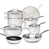 Goodful 12-Piece Classic Stainless Steel Cookware Set with Tri-Ply Base for Even Heating, Durable, Impact Bonded Pots and Pans, Dishwasher Safe Includes Non Stick Frying Pan, Chrome
