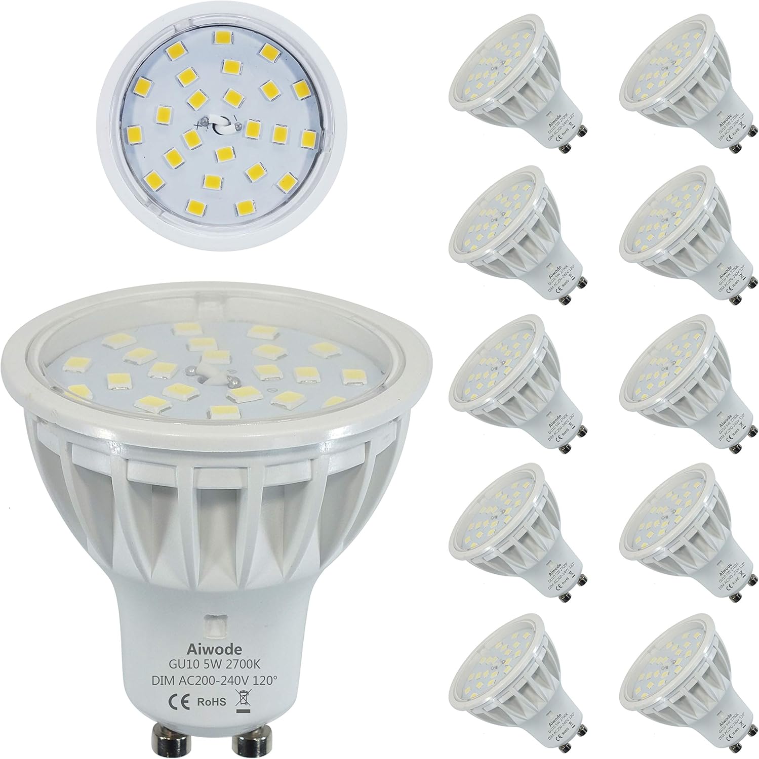 Dimmable 5W Ampoule GU10 LED Équivalent 50W Blanc Chaud 2700K 600LM