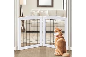 LZRS 2-Panel Freestanding Foldable Wood Dog Gate – Solid Wood & Steel Wire, Chew-Resistant Pet Barrier for Indoor Use, Ideal for Small to Medium Dogs, White