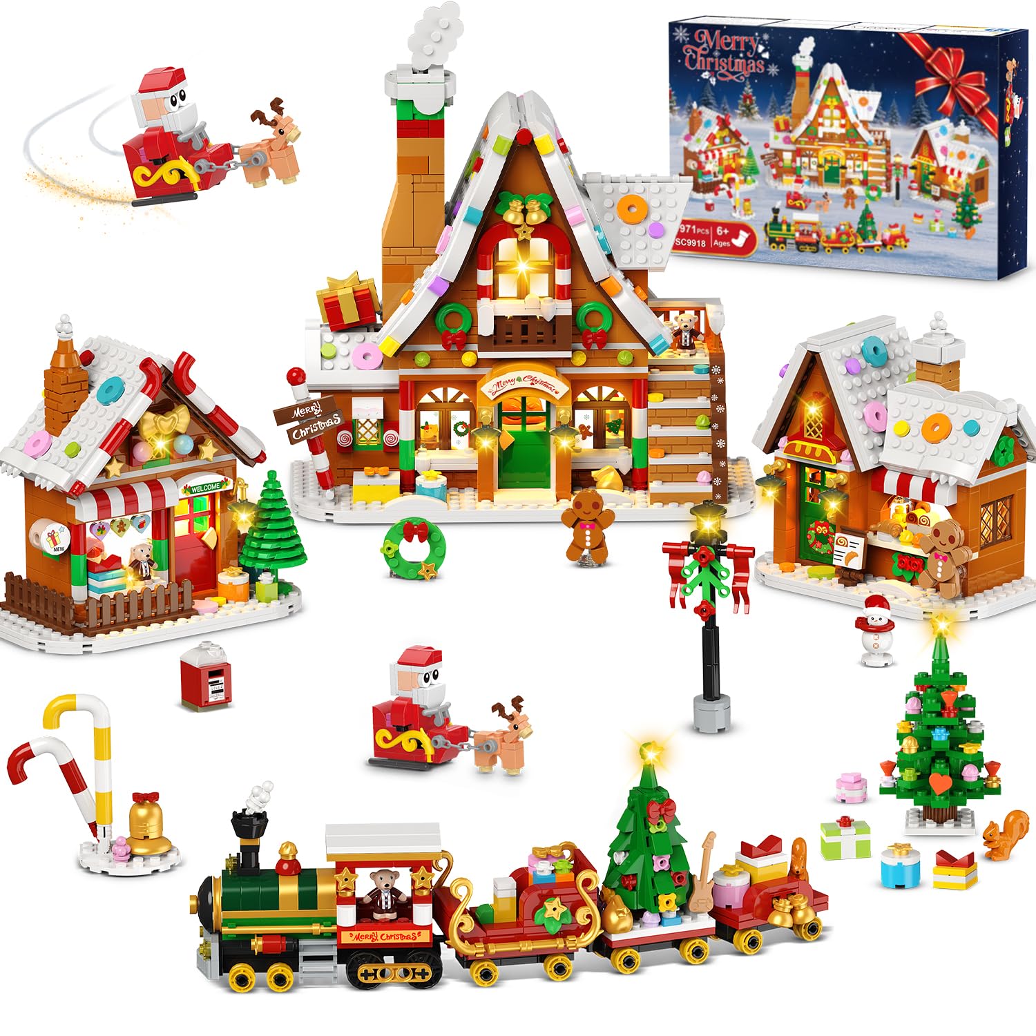 Photo 1 of *MISSING PARTS UNKNOWN*
PLAXSOON Christmas Gingerbread House Village Mini Building Set with Lights, 1955 PCS Holiday Village Building Block Toy with Xmas Tree Train Santa for Home Decor, Gift for Adults Kids Girls Boys 14+
