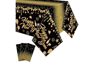 VitalCozy 3 Pcs Happy New Year Tablecloths 2026 New Year's Eve Party Supplies 54 x 108'' Black Gold Plastic Disposable Table Covers for Party Decorations (Classic)